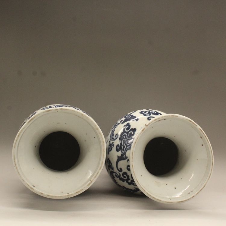 Pair Antique Qing Blue & White Eared Porcelain Vase - Image 6