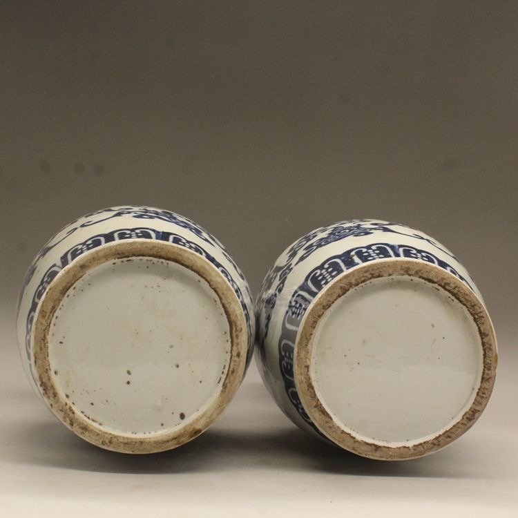Pair Antique Qing Blue & White Eared Porcelain Vase - Image 5