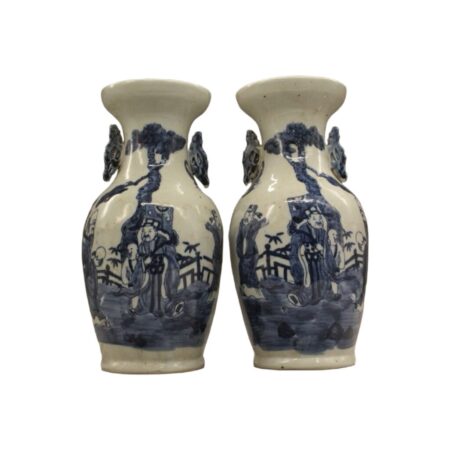Pair Jingdezhen Blue and White Porcelain Vases